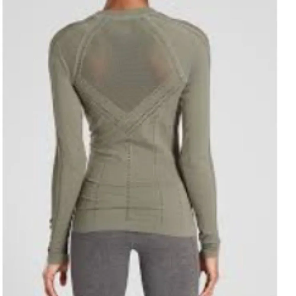 Athleta Oxygen Long Sleeve Top Olive Green Sz X-Small - Picture 2 of 9